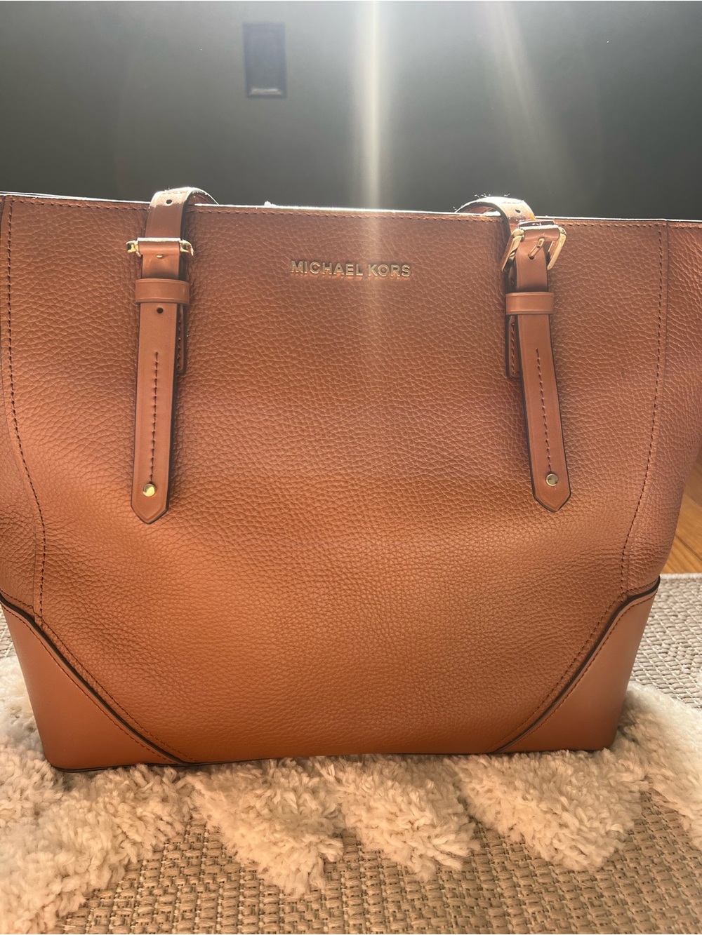 Michael Kors Women's Aria Tan Leather Tote Bag